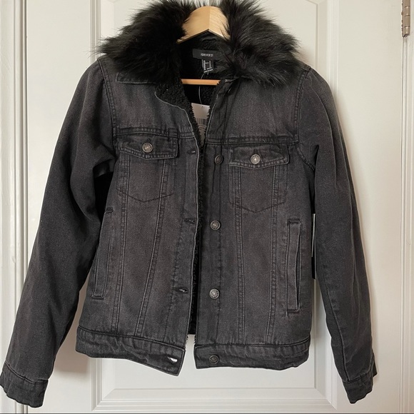 Forever 21 Faux Fur Denim Jacket - Picture 1 of 5